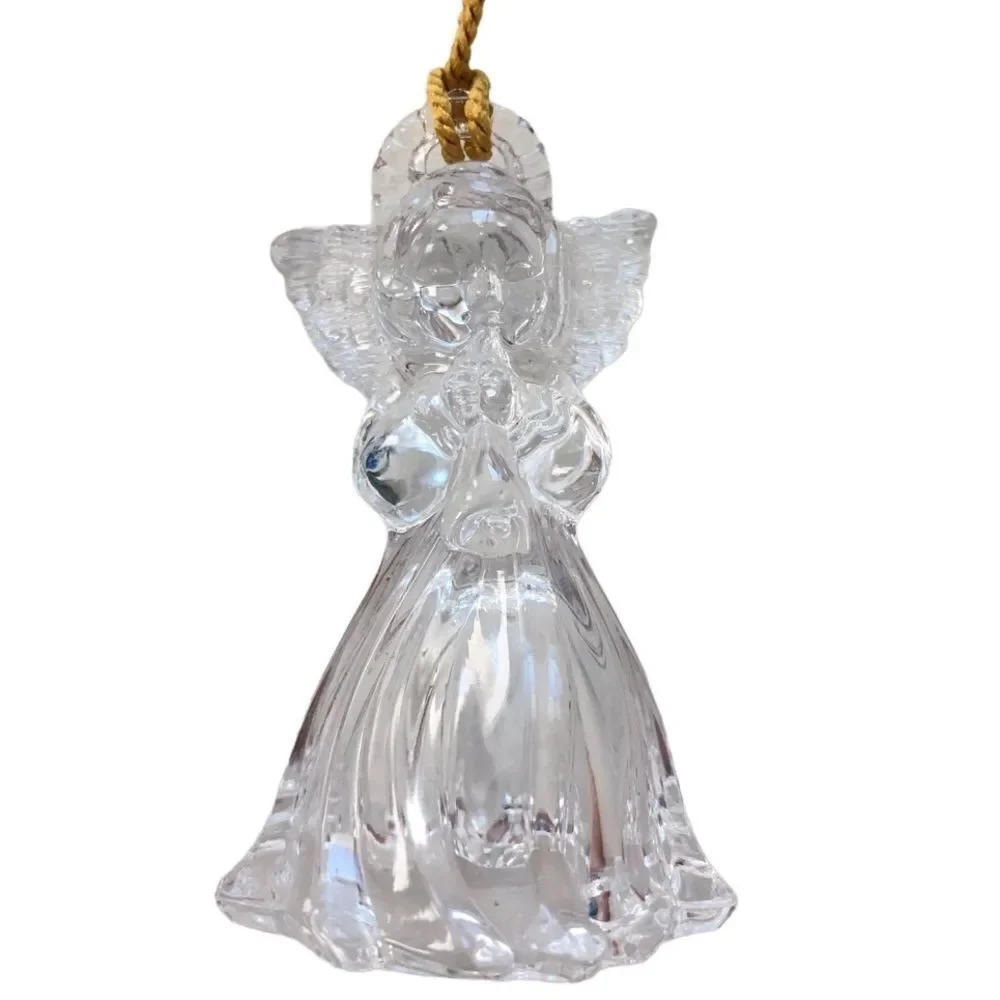 SET 3 VINTAGE GORHAM LEAD CRYSTAL ANGEL ORNAMENTS WITH GOLD TASSELS